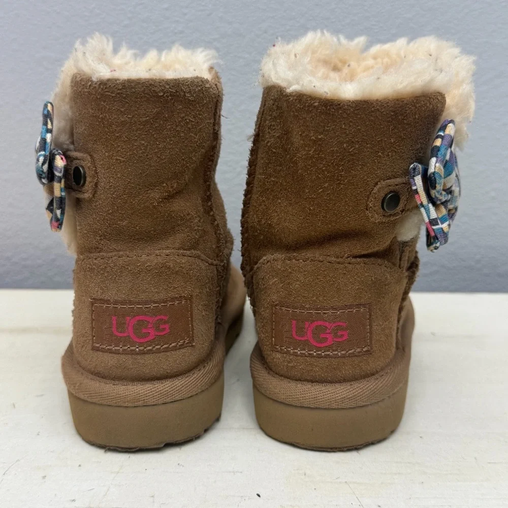 Ugg Brown Suede Kenzie Checkered Bow Boots Size 6